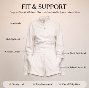 Custom Women's Half Zip Cropped Sweatshirt and Shorts Set – OEM Private Label Activewear Manufacturer