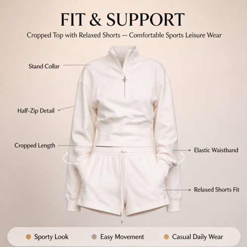 Custom Women's Half Zip Cropped Sweatshirt and Shorts Set – OEM Private Label Activewear Manufacturer