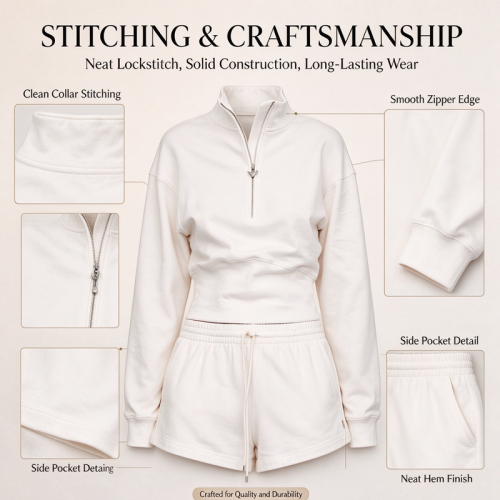 Custom Women's Half Zip Cropped Sweatshirt and Shorts Set – OEM Private Label Activewear Manufacturer