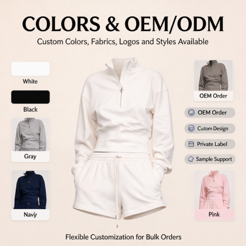 Custom Women's Half Zip Cropped Sweatshirt and Shorts Set – OEM Private Label Activewear Manufacturer