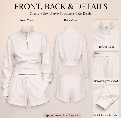 Custom Women's Half Zip Cropped Sweatshirt and Shorts Set – OEM Private Label Activewear Manufacturer