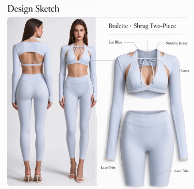 Custom Women's Long Sleeve Shrug & Bralette Set – OEM Private Label Activewear Manufacturer