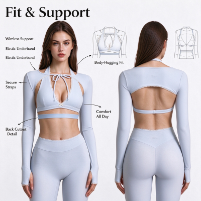 Custom Women's Long Sleeve Shrug & Bralette Set – OEM Private Label Activewear Manufacturer