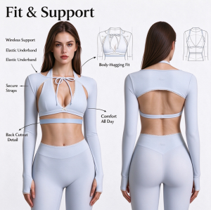 Custom Women's Long Sleeve Shrug & Bralette Set – OEM Private Label Activewear Manufacturer