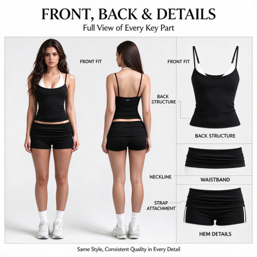 Custom Women's Spaghetti Strap Tank Top & High Waist Shorts Set | OEM Activewear Manufacturer