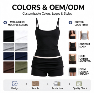 Custom Women's Spaghetti Strap Tank Top & High Waist Shorts Set | OEM Activewear Manufacturer