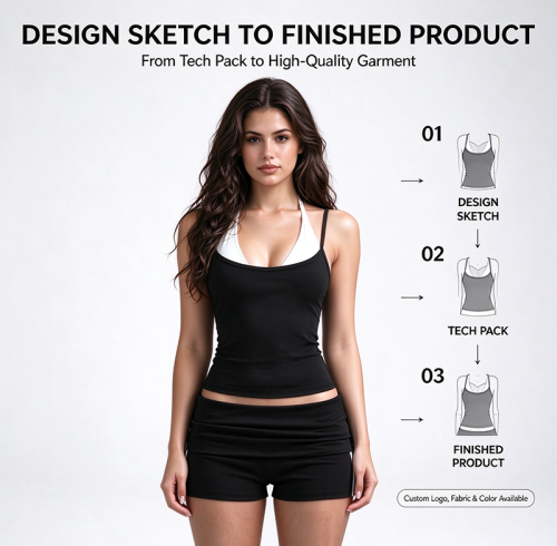 Custom Women's Spaghetti Strap Tank Top & High Waist Shorts Set | OEM Activewear Manufacturer