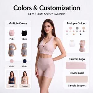 Custom Women's Lace Trim Sports Bra & High Waisted Yoga Shorts Set | OEM Activewear Manufacturer