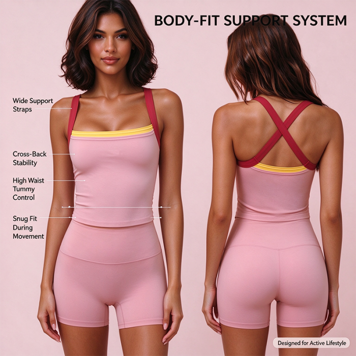 Custom Women's Cross Back Tank Top and High Waist Biker Shorts Activewear Set – OEM/ODM Manufacturer