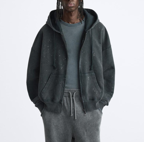 Custom Zip-Up Hoodie For Men| Paint Splatter Heavyweight Terry 100% Cotton Sweatshirt Supplier