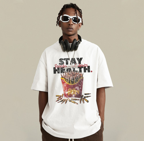 Custom DTG Printed Graphic Heavyweight T-shirt Acid Wash Tee Manufacturer