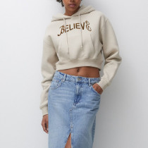 Custom Women Crop Top Sweatshirts Embroidery Cropped Hoodie Manufacturer