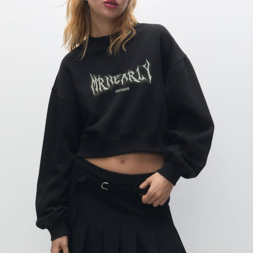 Custom Manufacturer Cropped Crew Neck Printing Sweatshirts Fo Women