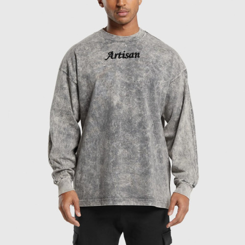 Custom Manufacturer Embroidery Logo Men Vintage Acid Wash Crew Neck T-shirt