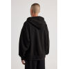 Sweat à capuche zippé surdimensionné en polaire pour homme – Sweat-shirt à capuche zippé en coton noir/gris décontracté pour le streetwear et l'hiver