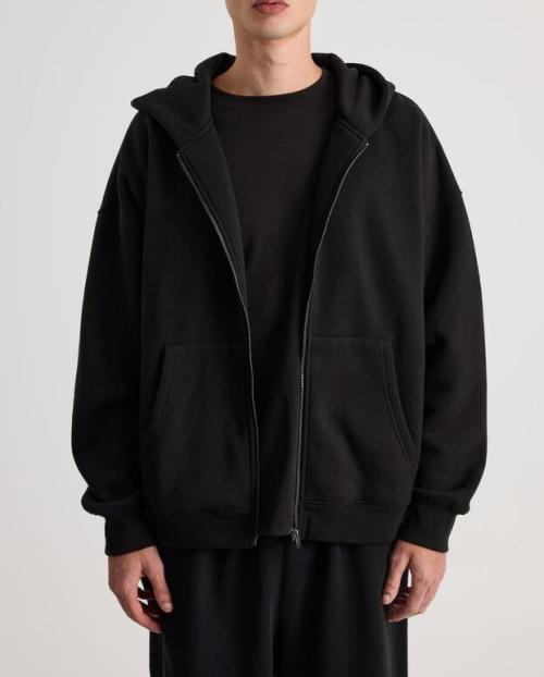 Men's Oversized Full-Zip Fleece Hoodie - Casual Black/Grey Cotton Zip Up Hooded Sweatshirt for Streetwear & Winter