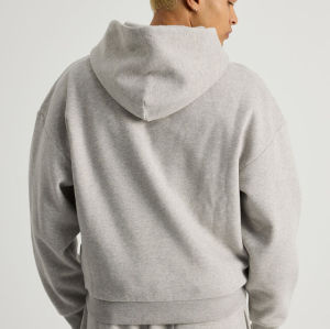 Men's Oversized Full-Zip Fleece Hoodie - Casual Black/Grey Cotton Zip Up Hooded Sweatshirt for Streetwear & Winter