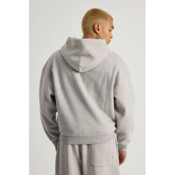 Men's Oversized Full-Zip Fleece Hoodie - Casual Black/Grey Cotton Zip Up Hooded Sweatshirt for Streetwear & Winter