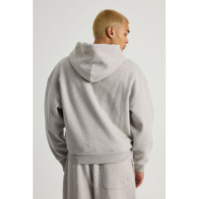 Men's Oversized Full-Zip Fleece Hoodie - Casual Black/Grey Cotton Zip Up Hooded Sweatshirt for Streetwear & Winter