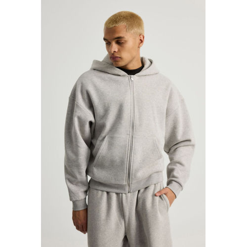Übergroßer Fleece-Hoodie mit durchgehendem Reißverschluss für Herren – lässiges schwarz-graues Kapuzen-Sweatshirt aus Baumwolle mit Reißverschluss für Streetwear und Winter