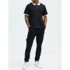 Men's Black Textured Polo Shirt with Beige Contrast Collar Short Sleeve Casual Knit Top