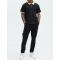 Men's Black Textured Polo Shirt with Beige Contrast Collar Short Sleeve Casual Knit Top