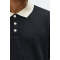 Men's Black Textured Polo Shirt with Beige Contrast Collar Short Sleeve Casual Knit Top