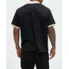 Men's Black Textured Polo Shirt with Beige Contrast Collar Short Sleeve Casual Knit Top