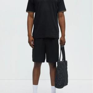 Men's Contrast Tipped Polo Shirt with Chest Pocket, Black Piqué Khaki Trim, Short Sleeve Classic Fit