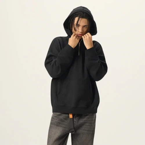 Custom Logo Fleece Half Zip Hoodie – Oversized Men’s Streetwear | OEM & ODM Manufacturer for Brands