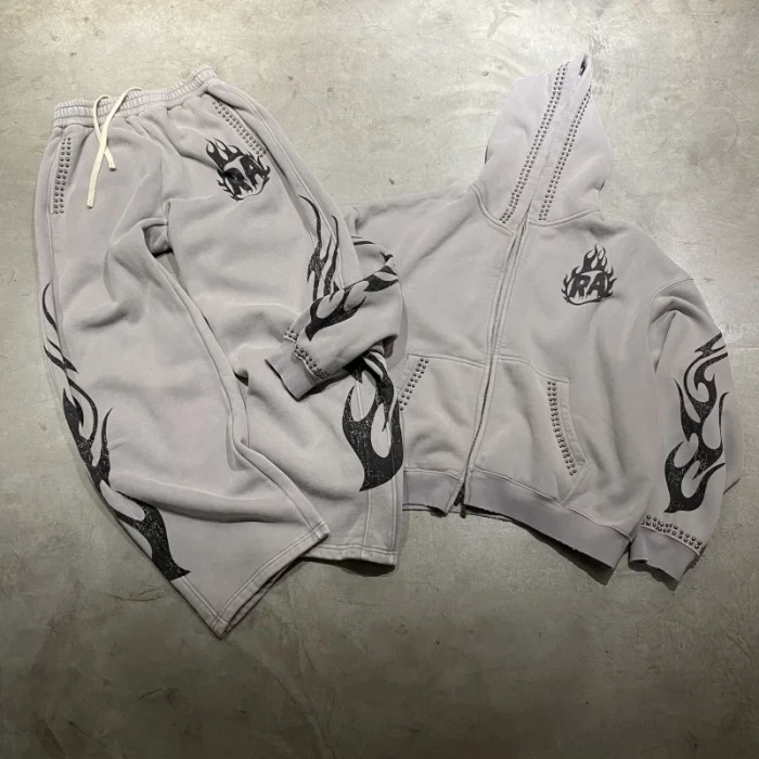 Custom Boxy Zip Hoodie & Baggy Sweatpants Set – Sun Faded Streetwear Style | OEM & ODM Manufacturer for Brands