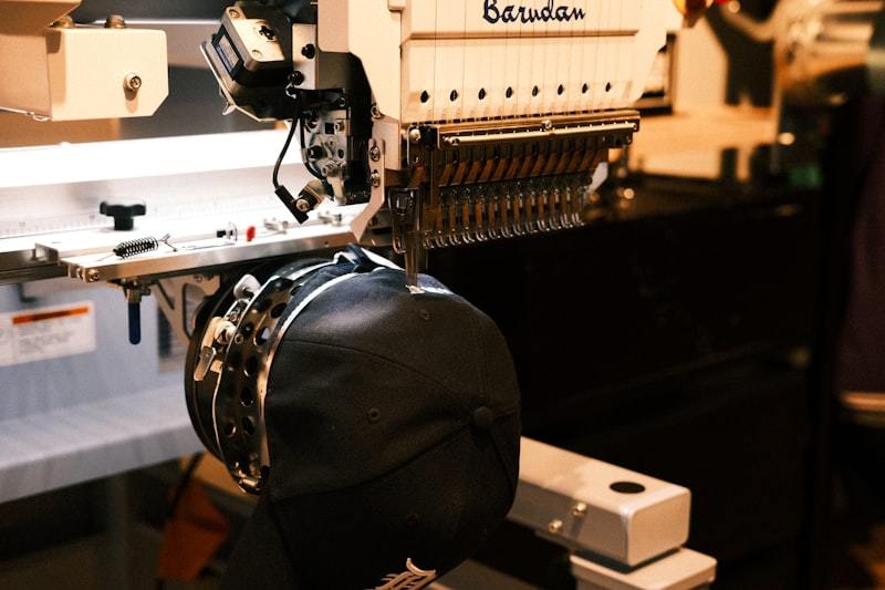 Embroidery and sewing machine in a production workshop