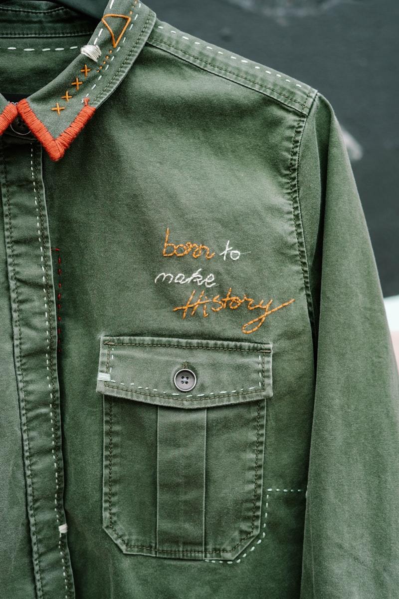 Close-up of embroidered detail on a garment
