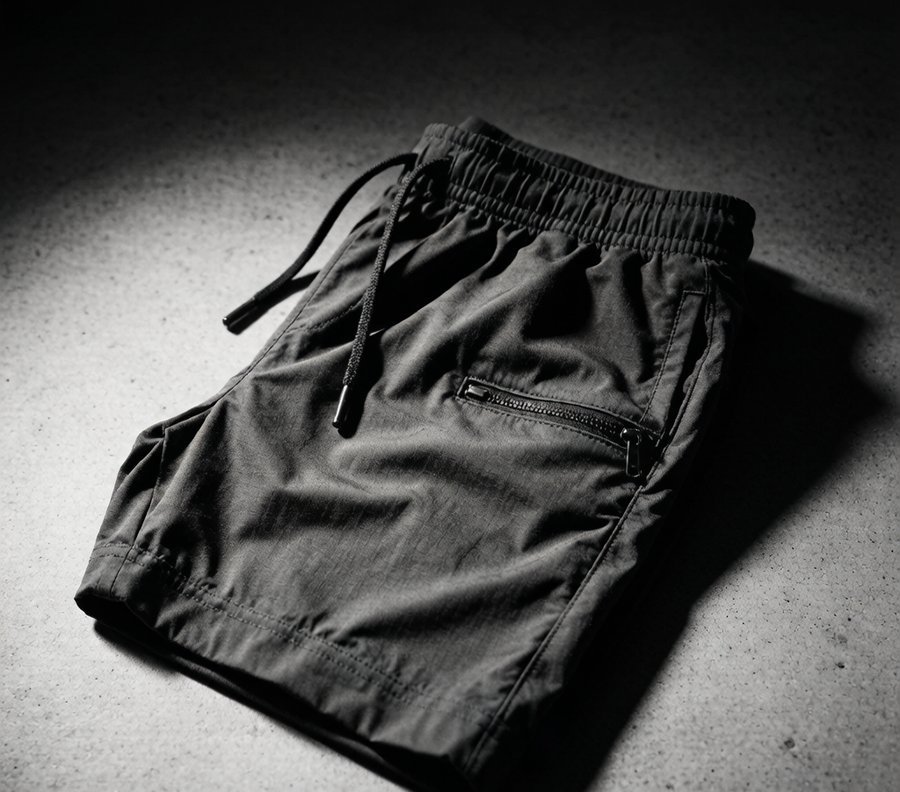Finished jogger shorts with zip pocket and drawcord — quality control at Ytscasual