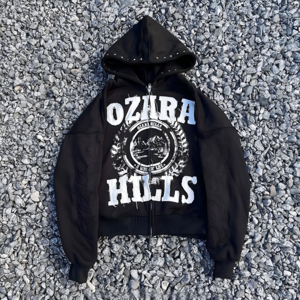 Custom Full Zip Puffer Hoodie for Men – Acid Wash French Terry Sweatshirt | OEM & ODM Manufacturer for Brands