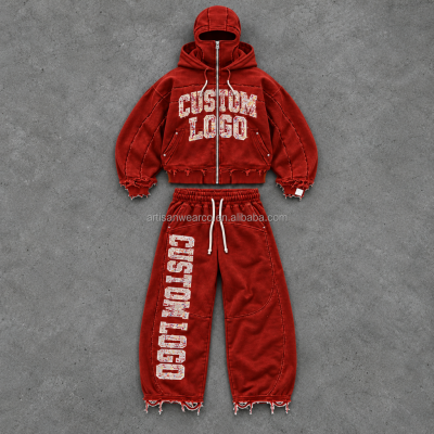 Red Zip-Up Hoodie and Jogger Set | Hooded Jacket | Bold Graphic Lettering | Drawstring Pants