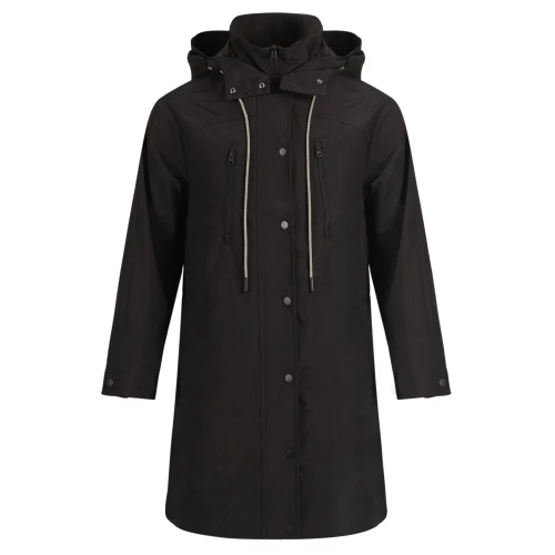Custom Black Windproof Coat, Waterproof, Adjustable Hat, Adjustable Cuffs