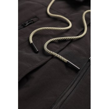 Custom Black Windproof Coat, Waterproof, Adjustable Hat, Adjustable Cuffs