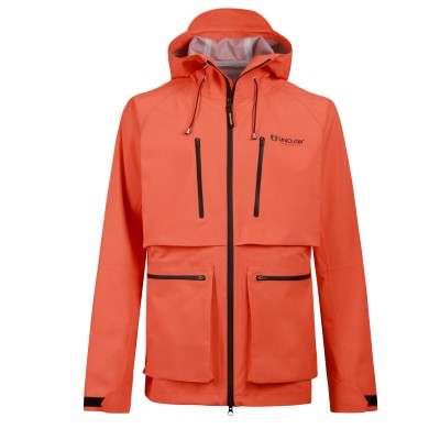Uniouter Waterproof Hiking Parka, Adjustable Hat, Waterproof Pockets, Orange