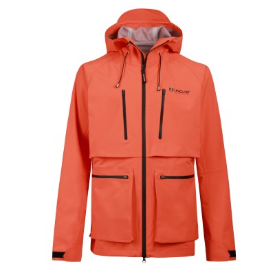 Uniouter Waterproof Hiking Parka, Adjustable Hat, Waterproof Pockets, Orange