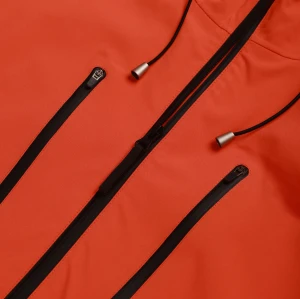 Custom Waterproof Hiking Parka, Adjustable Hat, Waterproof Pockets, Orange