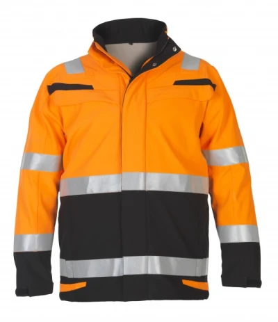 Custom Flame Retardant Hi-Vis Winter Jacket,  Orange Coats with Black Bottom