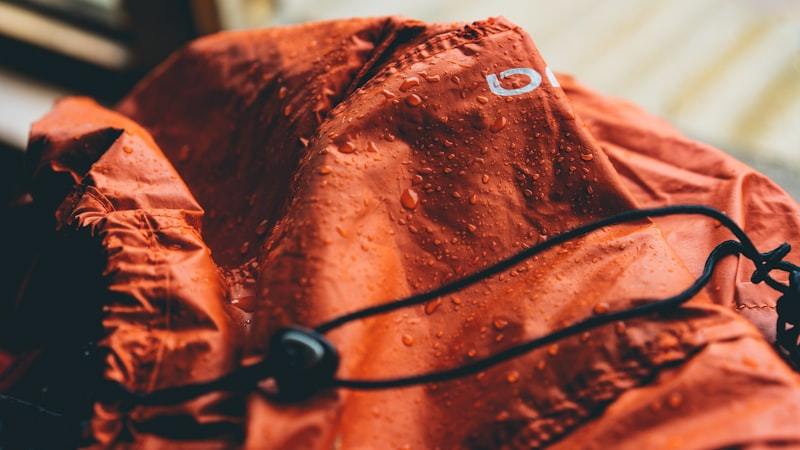 Red waterproof textile fabric close-up