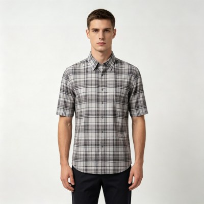 Custom Grey Check Shirt - Lightweight Breathable Button-Down Casual Shirt