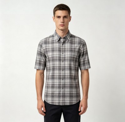 Custom Grey Check Shirt - Lightweight Breathable Button-Down Casual Shirt