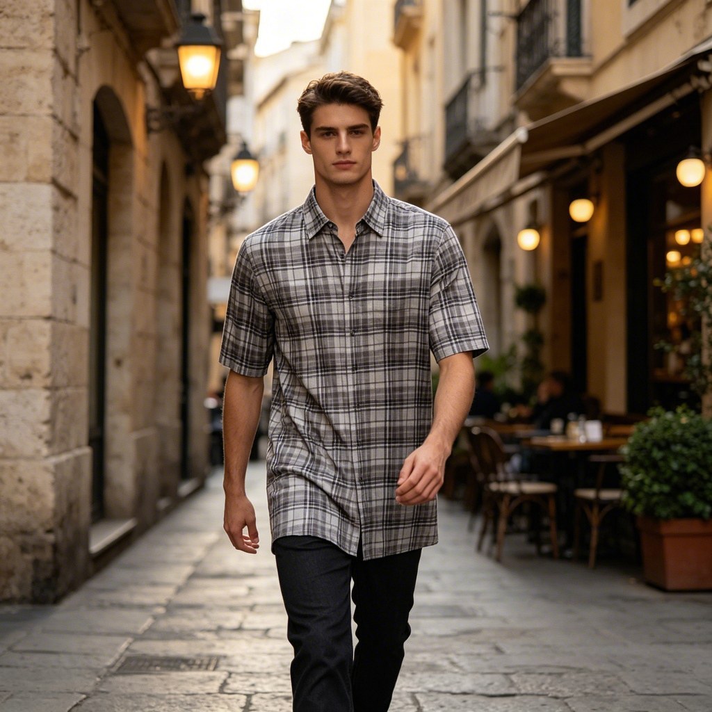 Custom grey and white check button down shirt