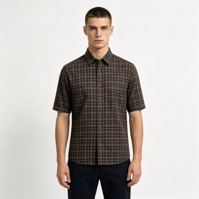 Custom Brown Check Shirt - Lightweight Breathable Button-Down Casual Shirt