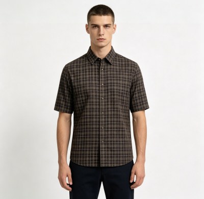 Custom Brown Check Shirt - Lightweight Breathable Button-Down Casual Shirt