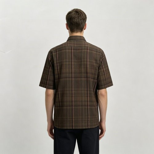 Custom Brown Windowpane Check Shirt - Lightweight Breathable Short-Sleeve Button-Down Commuter Shirt