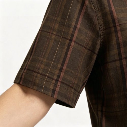 Custom Brown Windowpane Check Shirt - Lightweight Breathable Short-Sleeve Button-Down Commuter Shirt